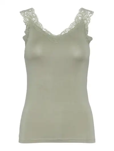 Pieces hemdje met kant - Lace Top - Barbera - Viscose kanten onderhemd - Singlet met brede bandjes - Zwart - Huidskleur - Wit - Lingerie top