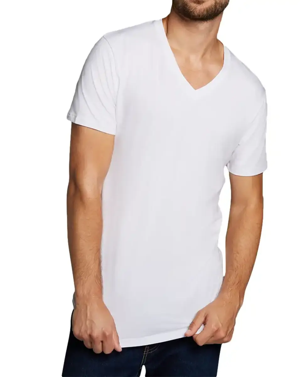 Bamboo Basics 2-pak heren T-shirts V-hals - Velo - Bamboe heren ondershirts korte mouwen - Donkerblauw - Groen - Wit - Zwart