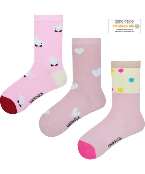 Gianvaglia 3-paar meisjes sokken - Combi roze