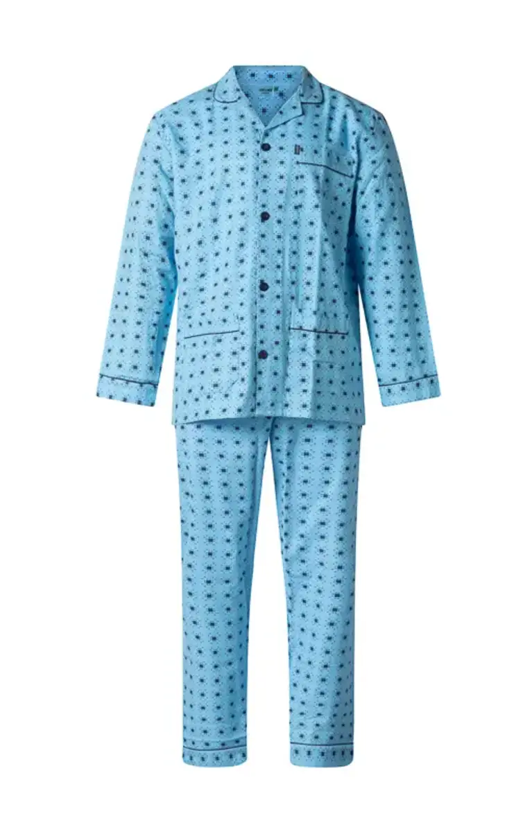 Gentlemen flanellen heren pyjama - 9443 - Blauw - 100% katoen