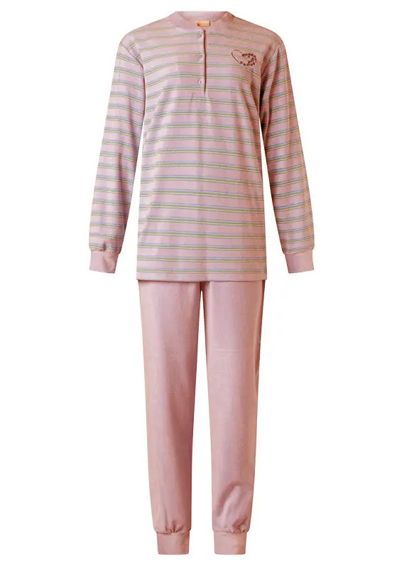 Lunatex badstof dames pyjama - Streep - Warme winter pyjama - Maat XL