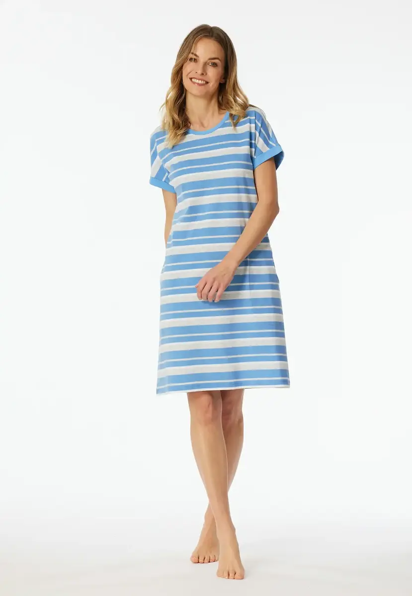Schiesser Dames Nachthemd korte mouw "Casual stripe" - Katoenen zomer nachthemd