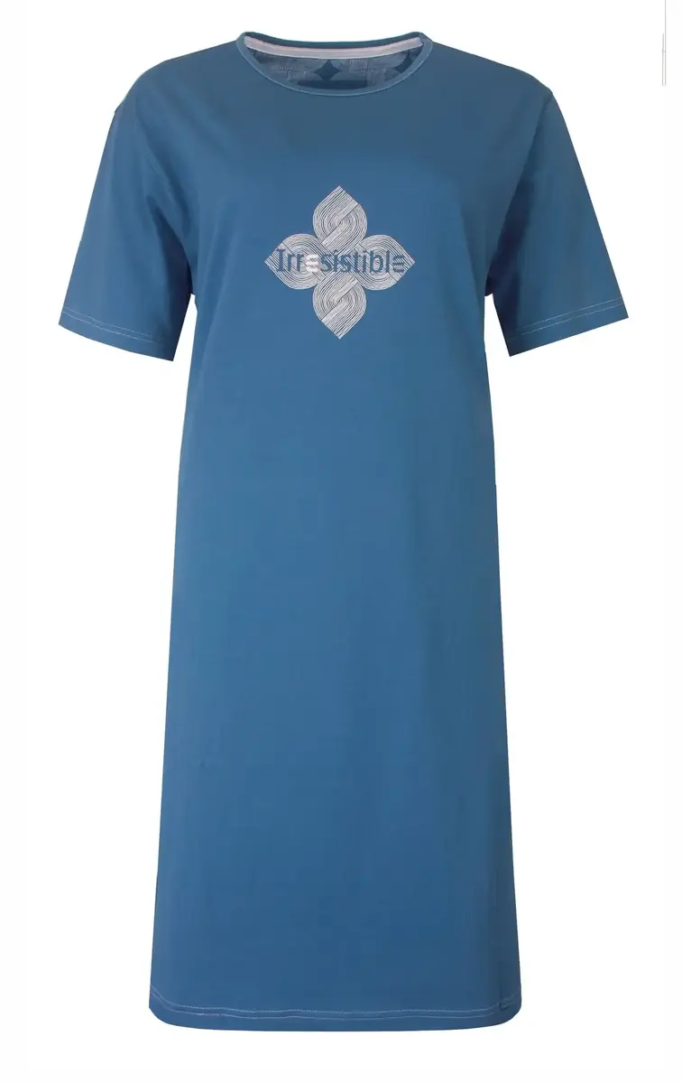 Irresistible dames nachthemd korte mouw katoen - Ocean Blue Irresistible dames nachthemd korte mouw katoen - Ocean Blue
