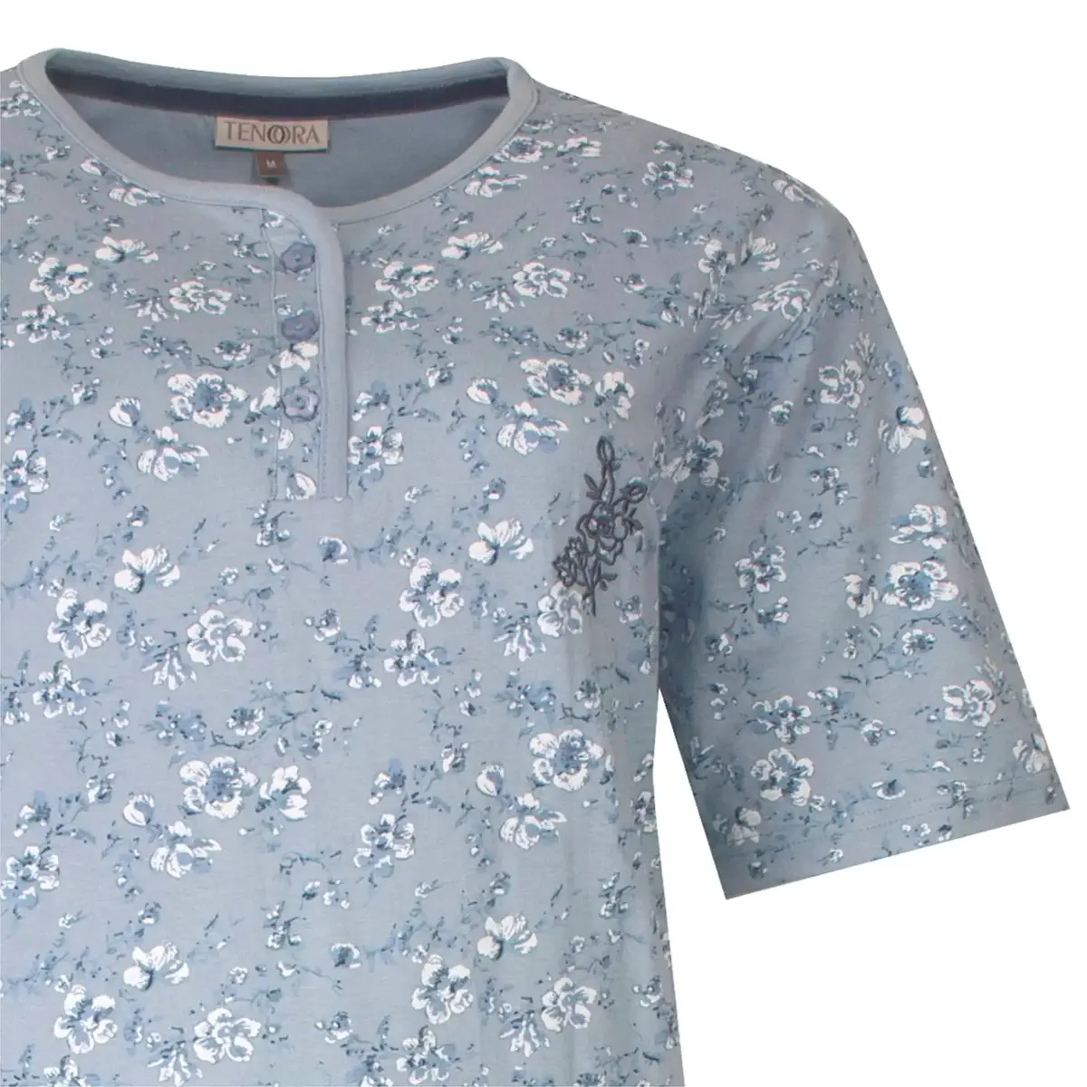 Tenora dames nachthemd knoopsluiting - korte mouw - Lichtblauw Tenora dames nachthemd knoopsluiting - korte mouw - Lichtblauw