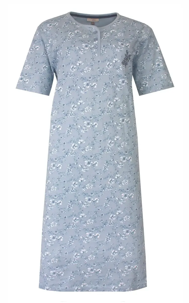 Tenora dames nachthemd knoopsluiting - korte mouw - Lichtblauw Tenora dames nachthemd knoopsluiting - korte mouw - Lichtblauw