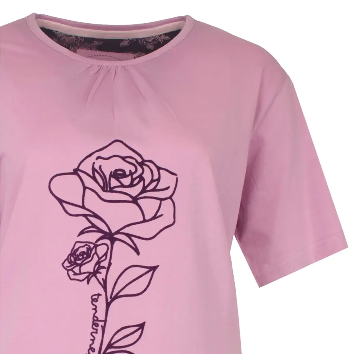 Tenderness dames shortama katoen - Paarse bloem Tenderness dames shortama katoen - Paarse bloem