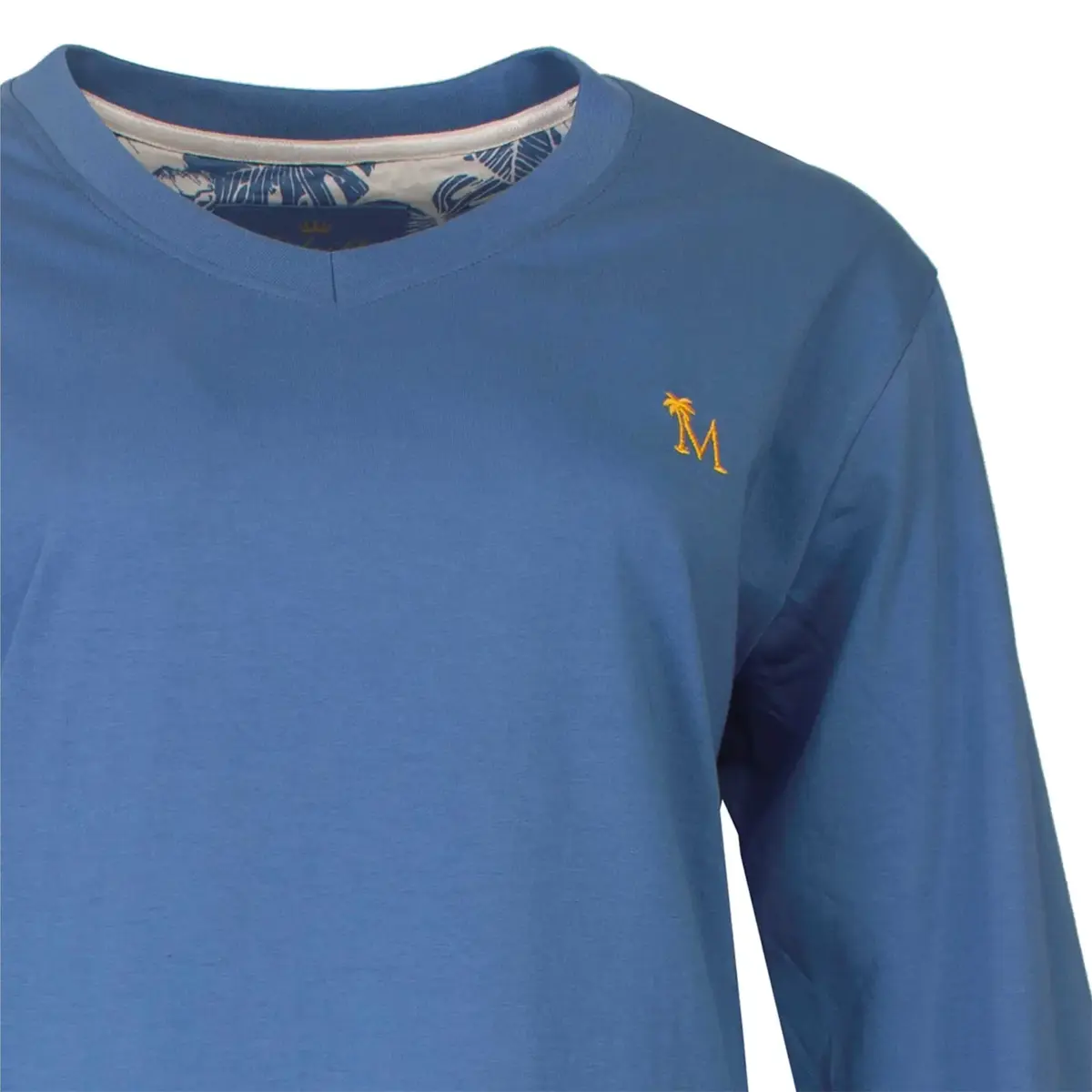 Medaillion katoenen dames pyjama lange mouw - Blauwe bloem Medaillion katoenen dames pyjama lange mouw - Blauwe bloem