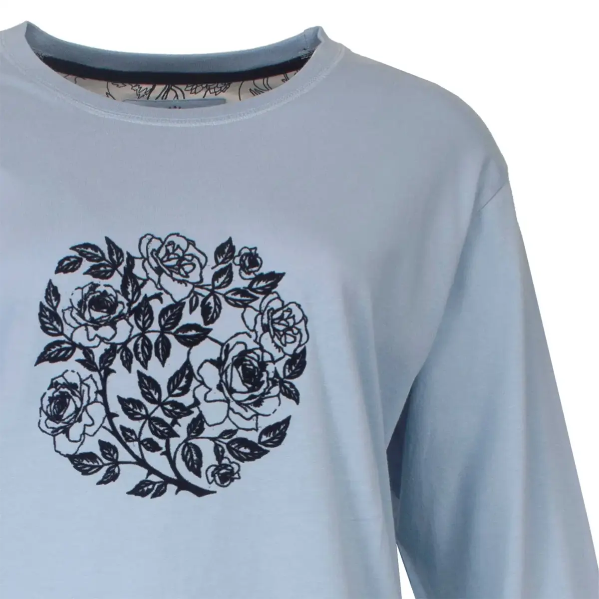 Medaillion katoenen dames pyjama lange mouw - Grey Flower Medaillion katoenen dames pyjama lange mouw - Grey Flower