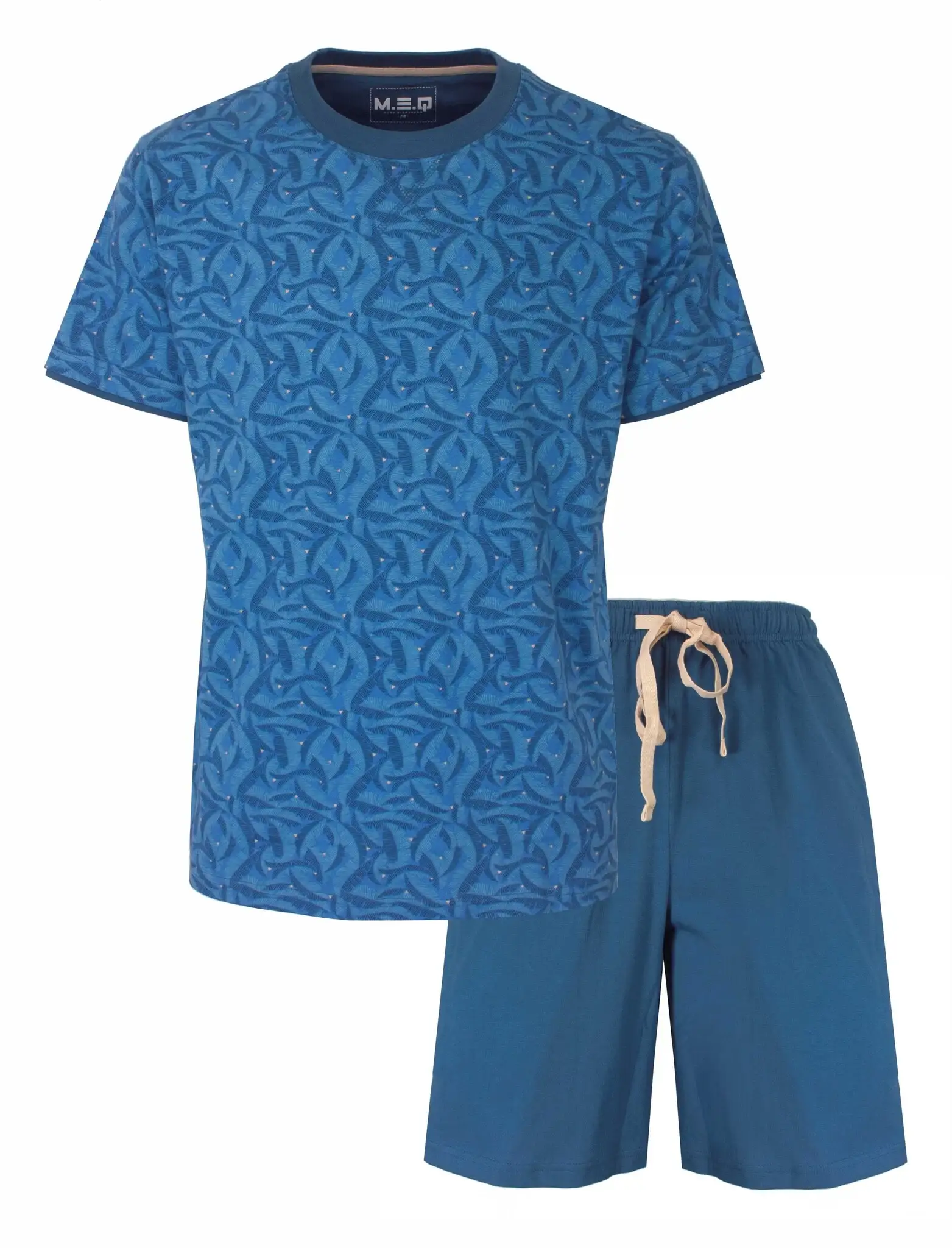 M.E.Q. Heren shortama katoen - Blue summer - Zomer katoenen pyjama korte broek korte mouw