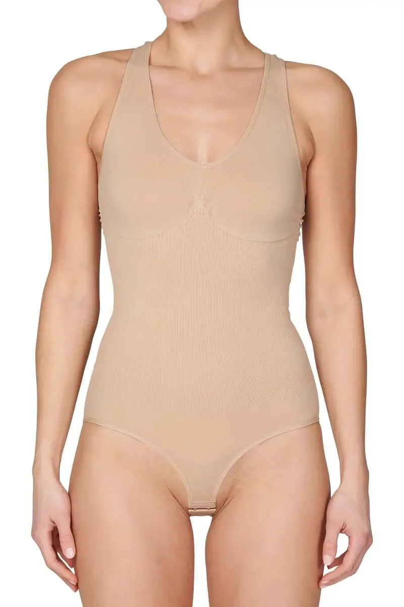 J&C corrigerende body dames - brede bandjes - Shapewear bodysuit - Wit - Huidskleur