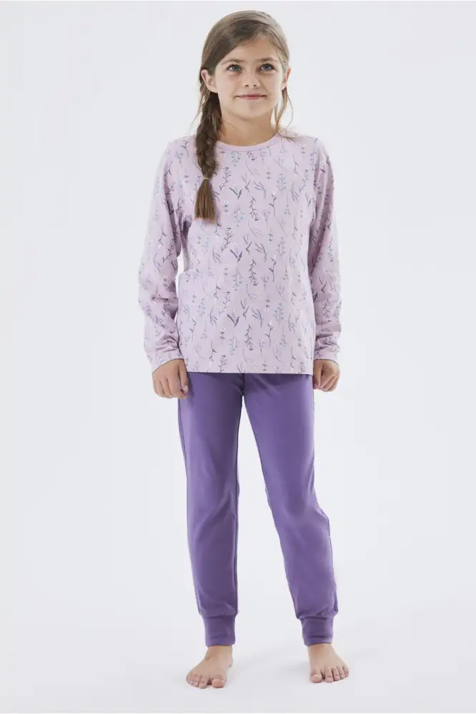 Name it meisjes pyjama - Pink Flower - Organisch katoenen kinder nachtkleding - Paars