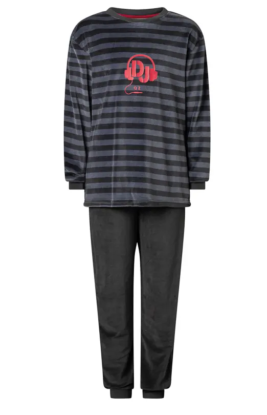 Outfitter velours jongens pyjama - DJ - Warme jongens pyjama maat 128