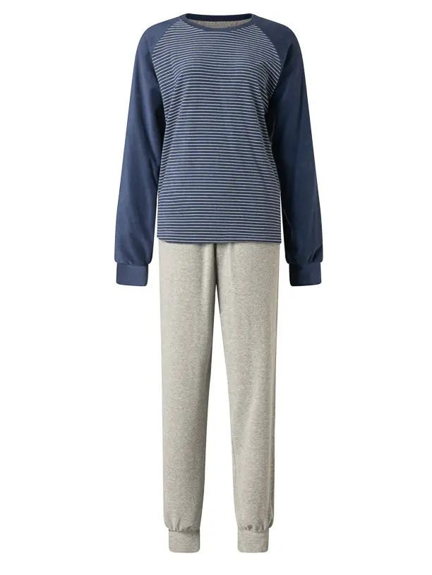 Lunatex badstof dames pyjama - Winter Streep - Warme pyjama