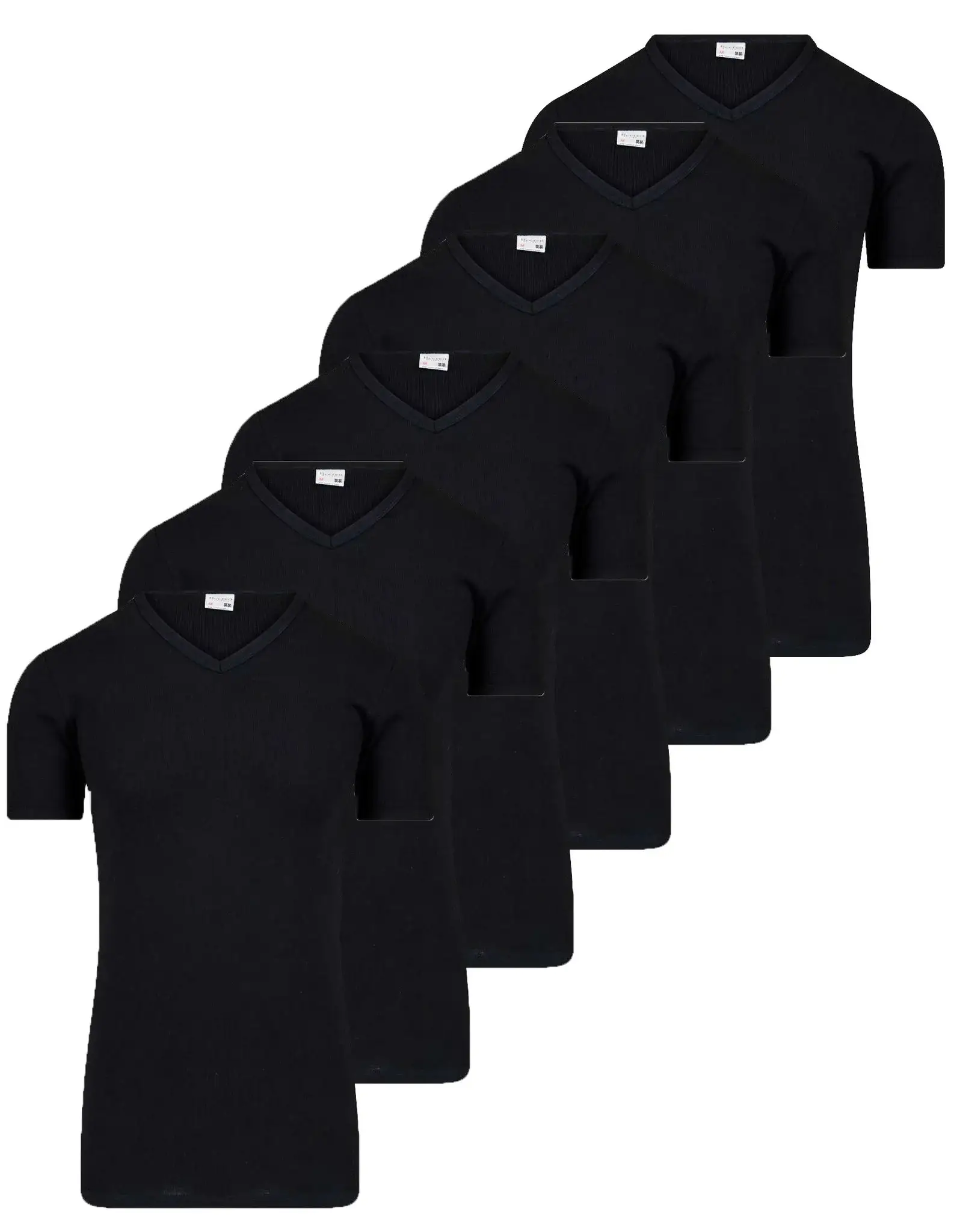 Beeren 6-Pack - Heren T-shirts Extra lang Wit - zwart - ondershirt korte mouw - voordeelverpakking