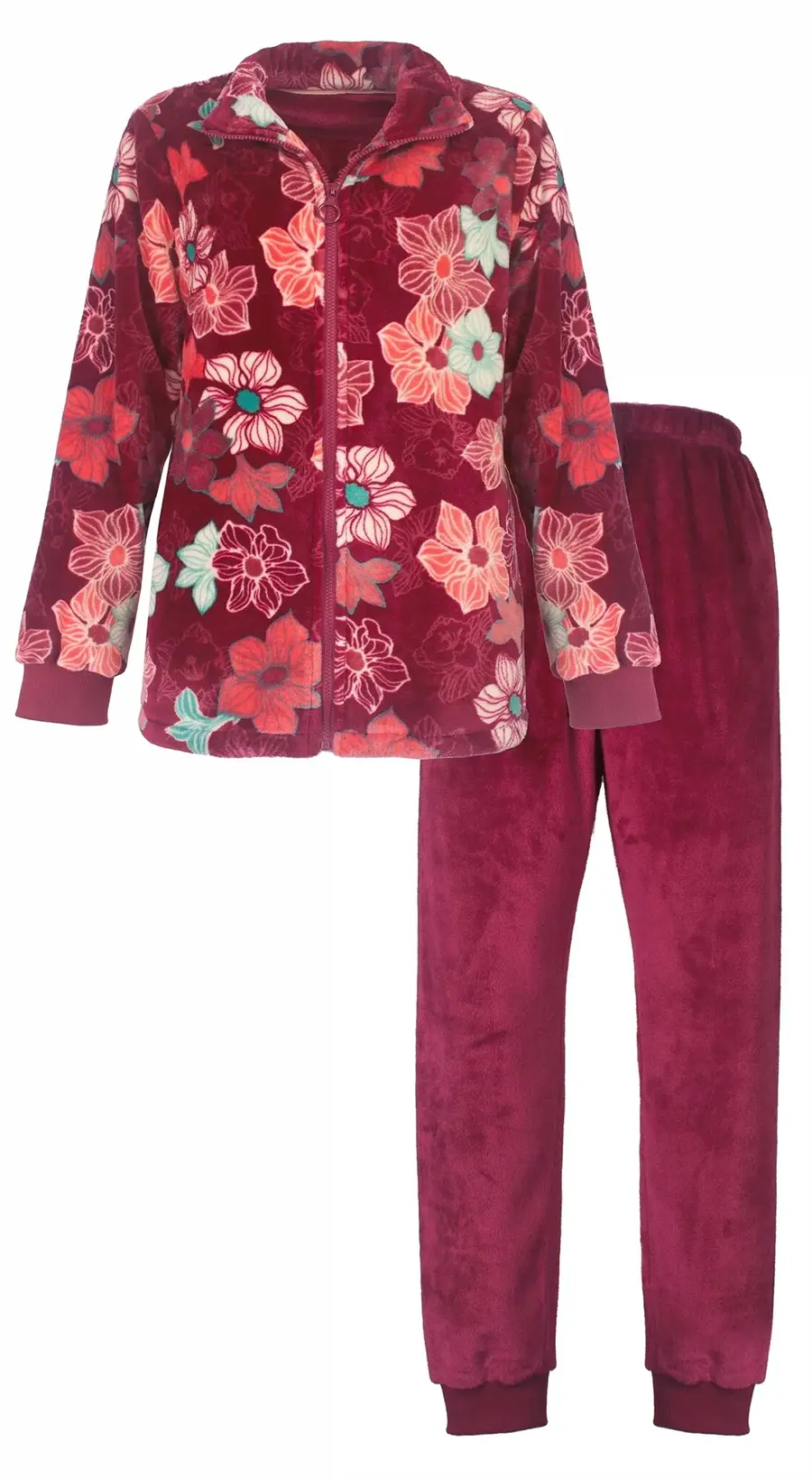 Tenderness dames huispak Fleece - Red Flower - Warm 2-delig huispak winter - lounge pak dames