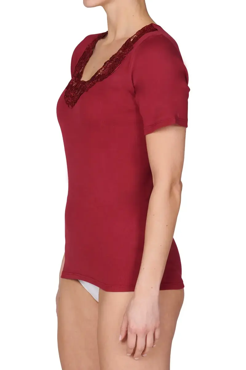 Toker Dames Hemd kant, korte mouw 206/1 - 100% katoenen ondershirt met kant - T-shirt