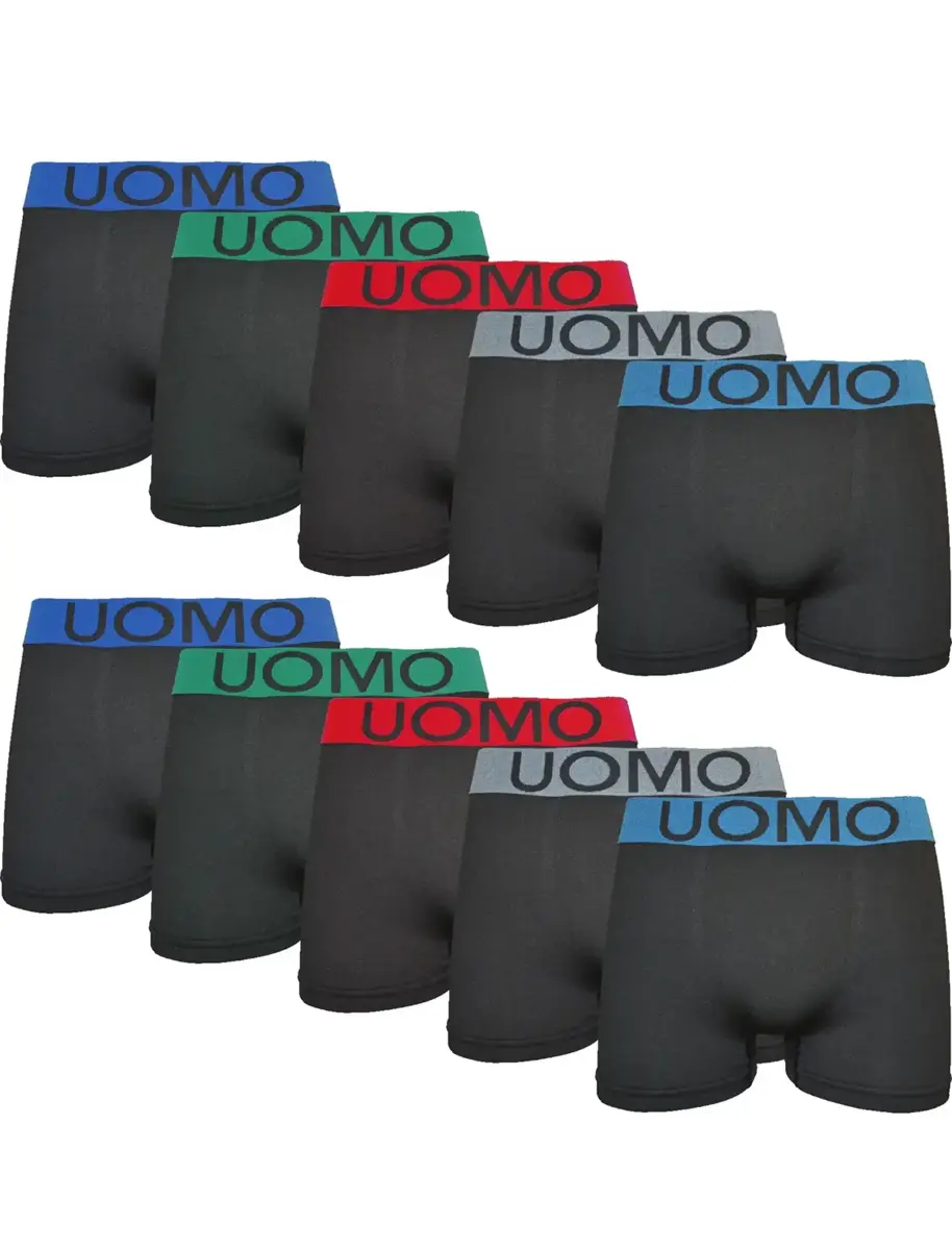 Uomo 10-Pack Heren Boxershort microfiber - 9203 - Multipack naadloze heren onderbroeken - Zwart - Voordeelverpakking