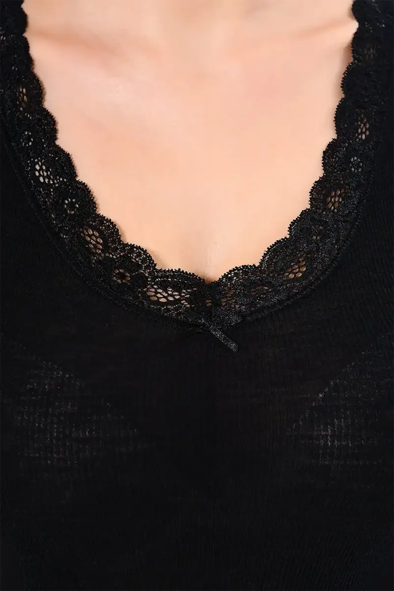 Nina von C dames wollen T-shirt met kant - Merino wollen thermo ondergoed korte mouw