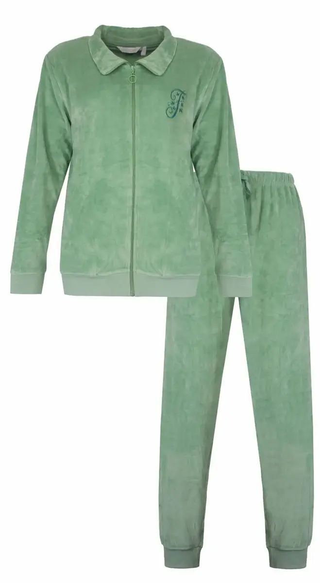 Tenderness dames huispak Velours - Chique Green - Warm winter 2-delig huispak - lounge pak dames