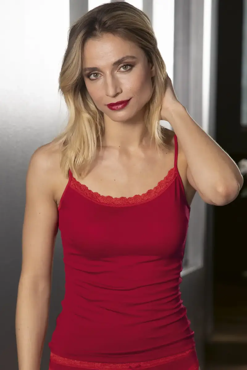 Nina von C dames spaghetti hemd kant - Modal - Kanten onderhemd met smalle bandjes - Luxe singlet