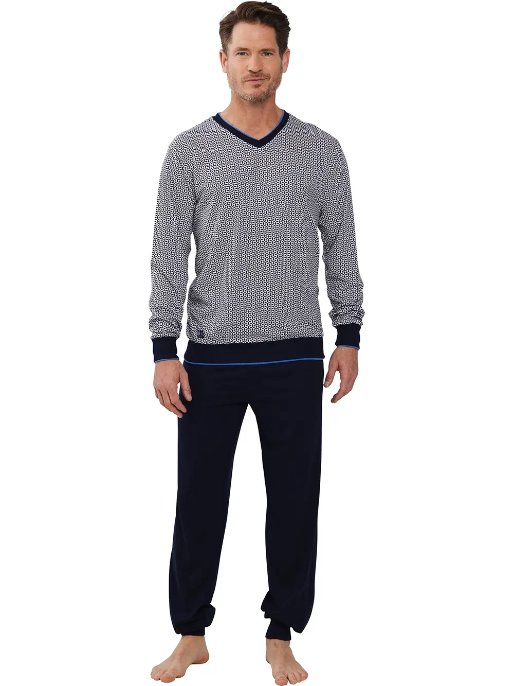 Pastunette Heren pyjama met lange mouwen - Blauw - Katoen/Modal