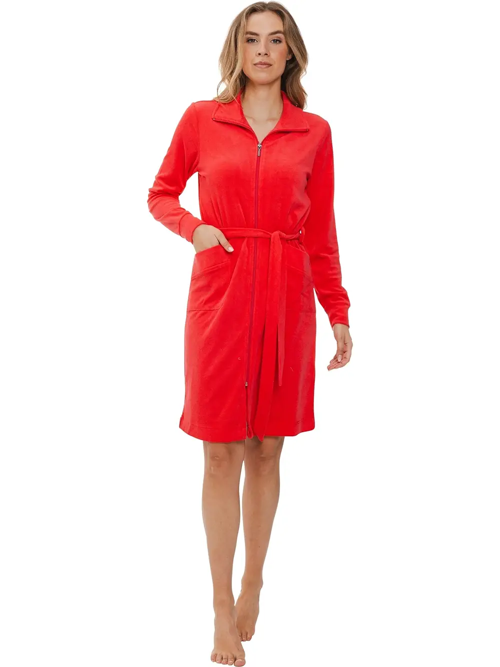 Rebelle dames badstof badjas met rits - 100Cm- Warme ochtendjas