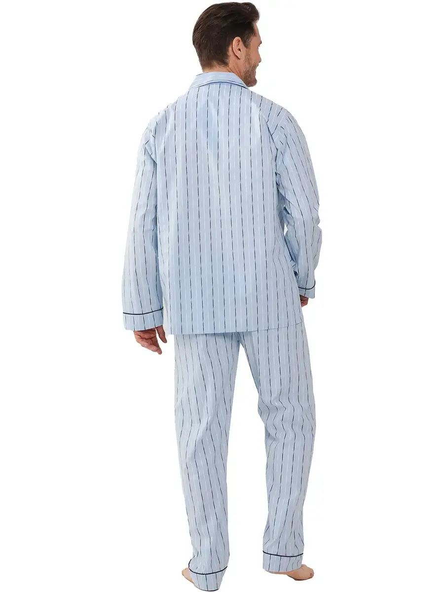 Robson Heren Pyjama katoen met knoopsluiting - Doorknoop heren pyjama 100% katoen