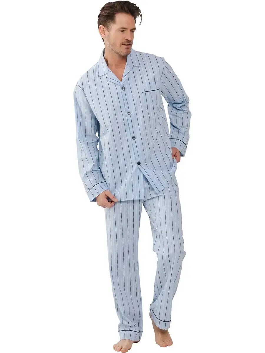 Robson Heren Pyjama katoen met knoopsluiting - Doorknoop heren pyjama 100% katoen