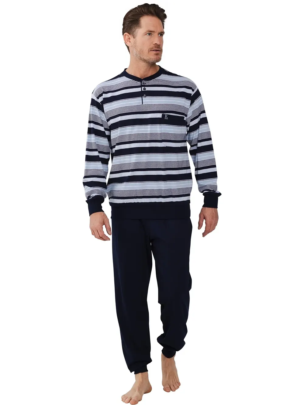 Robson Heren pyjama tricot lange mouwen - Classic stripes