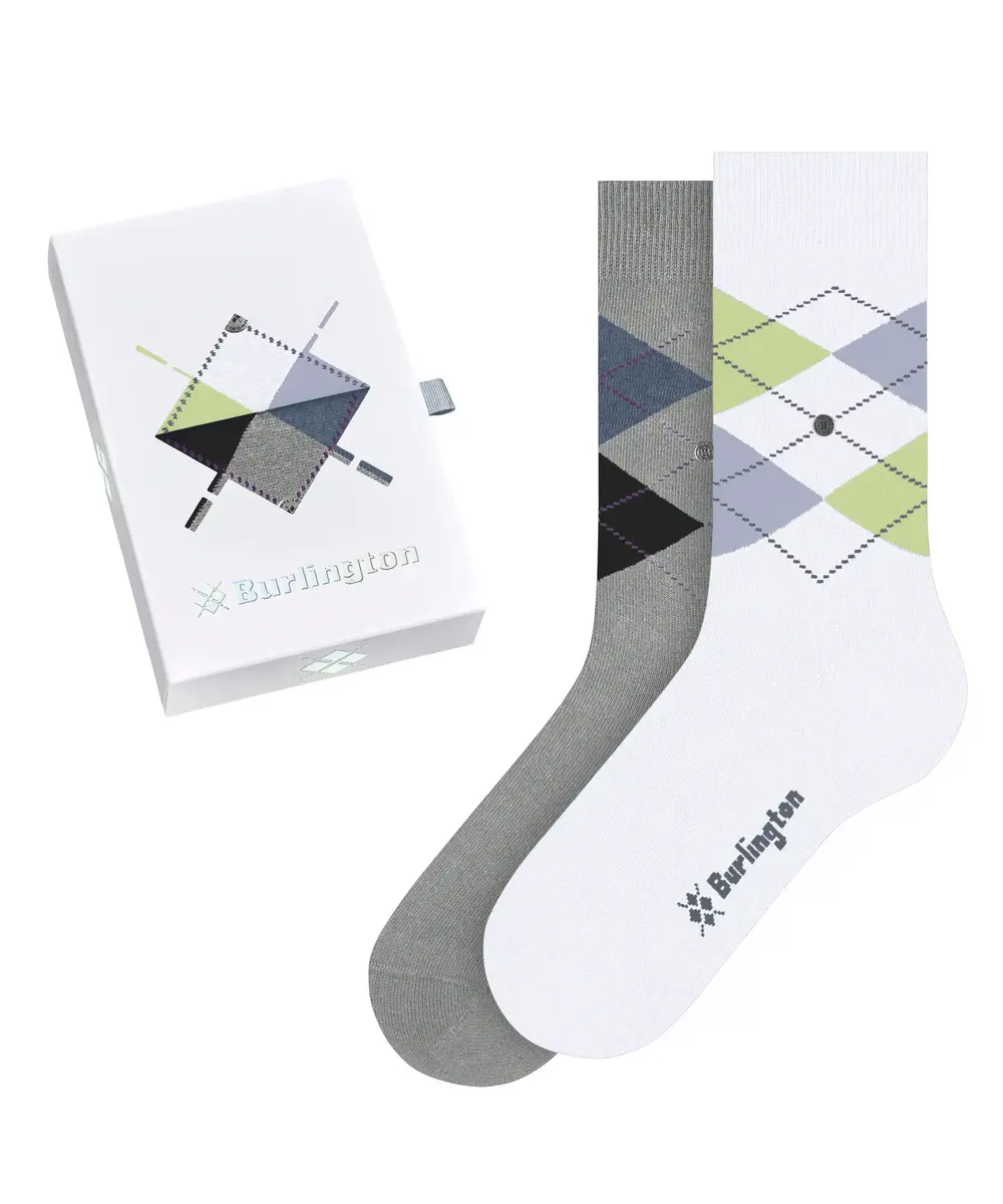 Burlington 2-paar dames sokken - Cadeau verpakking - Biologisch katoenen sokken met ruit print
