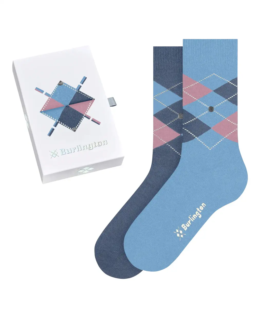Burlington 2-paar dames sokken - Cadeau verpakking - Biologisch katoenen sokken met ruit print