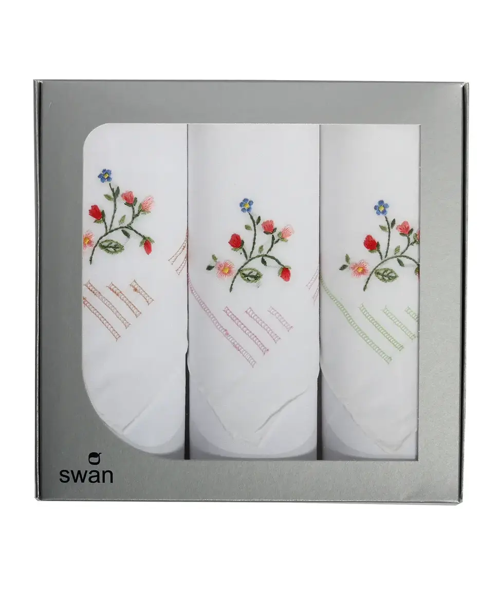 Winkler Dames zakdoeken Bloem 3-pak - Cadeau verpakking - stoffen zakdoek