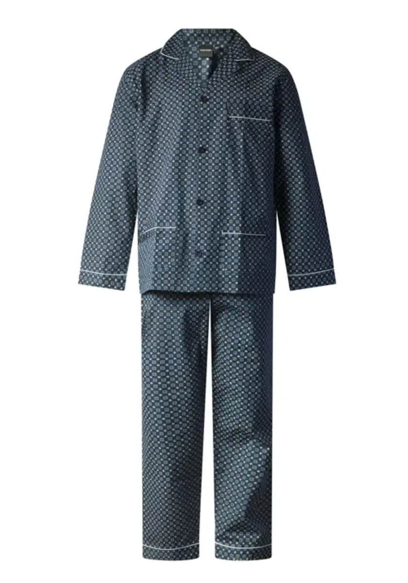Gentlemen katoenen heren pyjama met knoopsluiting - Blauw