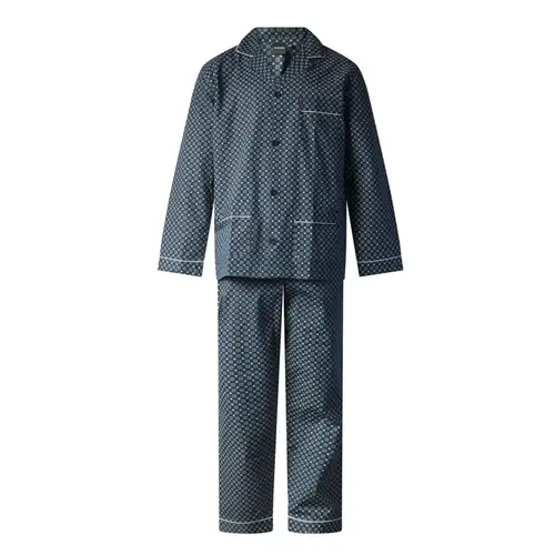 Gentlemen katoenen heren pyjama met knoopsluiting - Blauw Gentlemen katoenen heren pyjama met knoopsluiting - Blauw