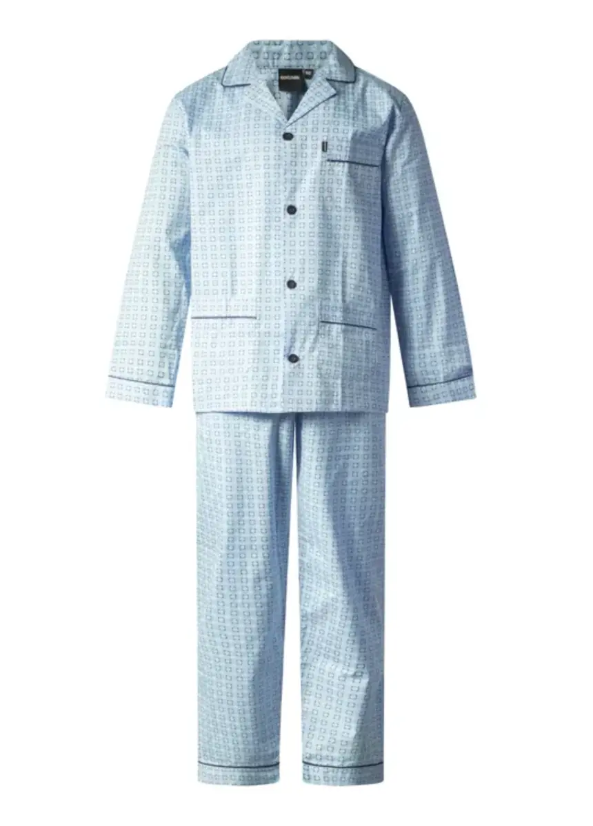 Gentlemen katoenen heren pyjama met knoopsluiting - Blauw