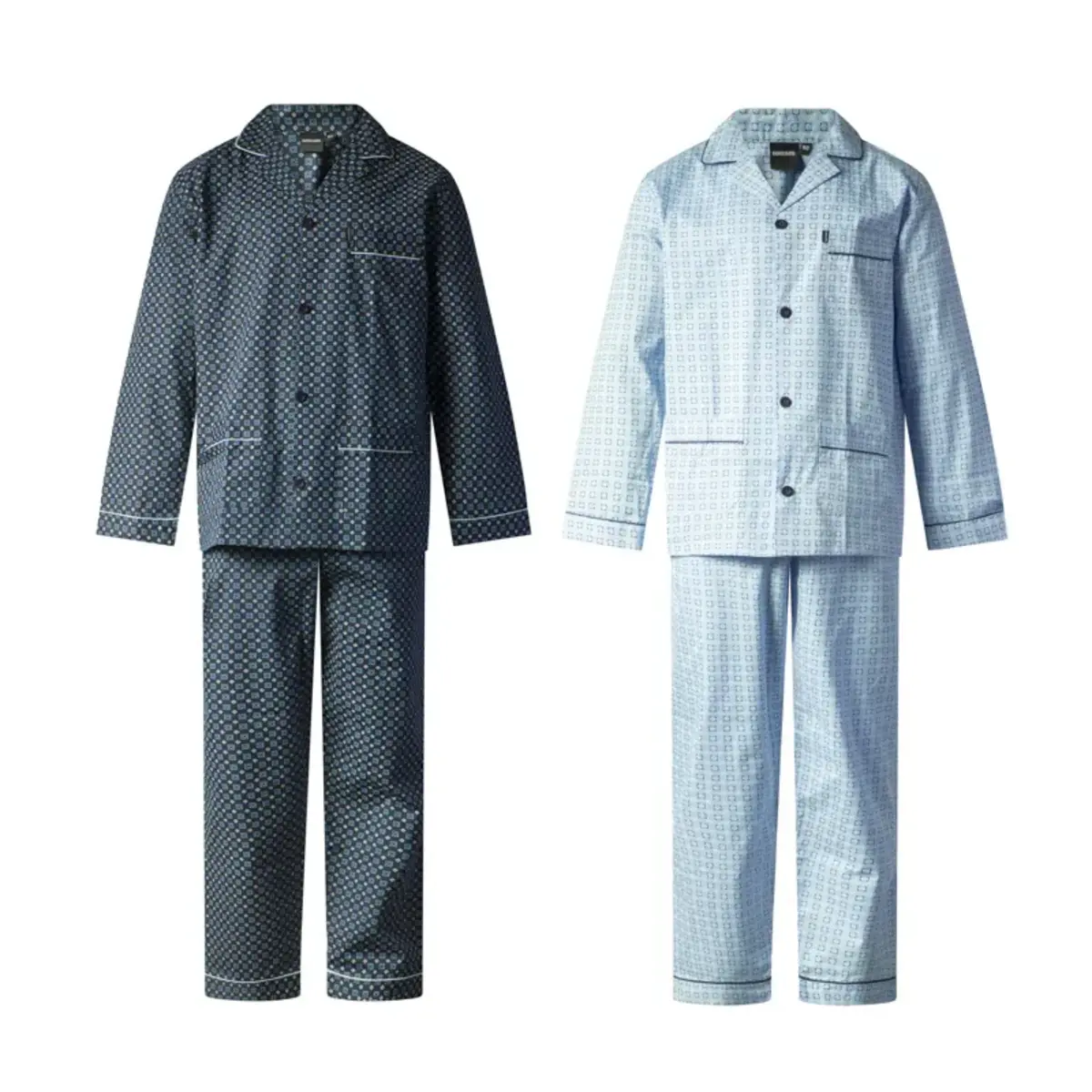 Gentlemen katoenen heren pyjama met knoopsluiting - Blauw