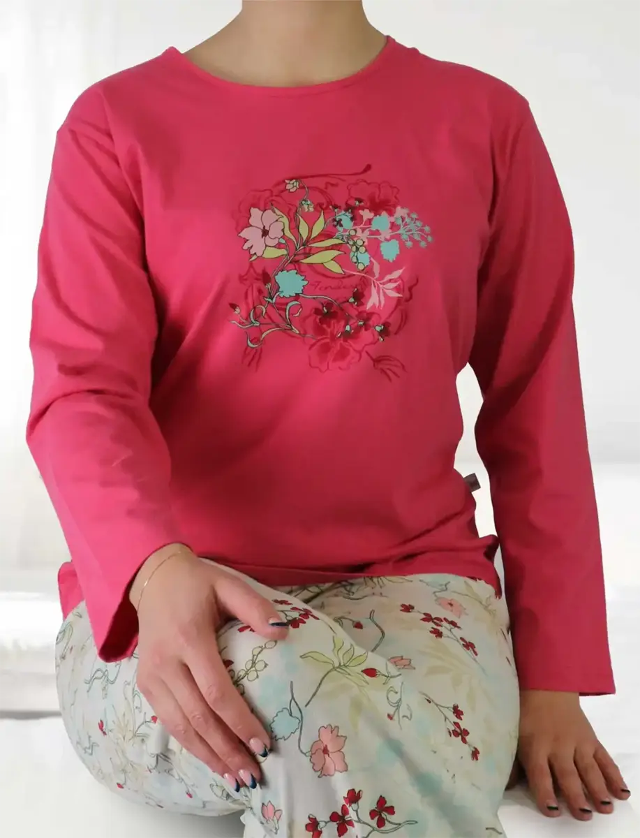 Tenderness dames pyjama Tricot lange mouw - Pink Flower