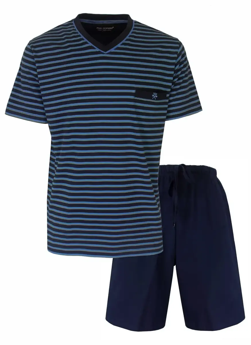 Paul Hopkins Heren shortama - Katoen - Blauw gestreept