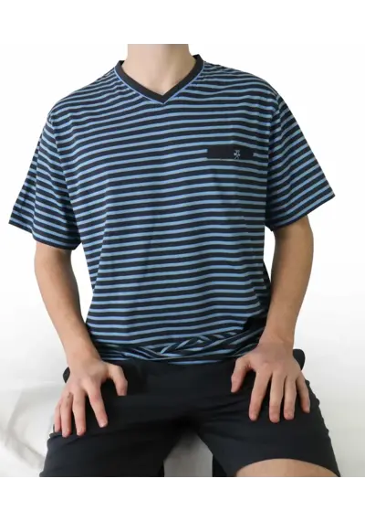 Paul Hopkins Heren shortama - Katoen - Blauw gestreept Paul Hopkins Heren shortama - Katoen - Blauw gestreept