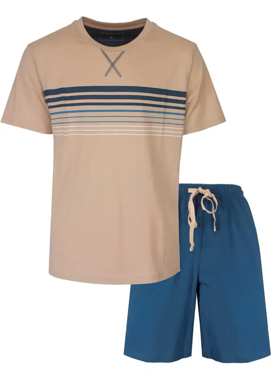 M.E.Q. Heren shortama katoen - ronde hals - Beige