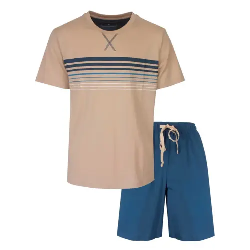 M.E.Q. Heren shortama katoen - ronde hals - Beige M.E.Q. Heren shortama katoen - ronde hals - Beige
