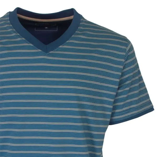 M.E.Q. Heren shortama katoen - V-hals - Blauw gestreept