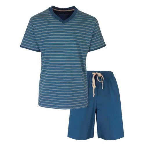 M.E.Q. Heren shortama katoen - V-hals - Blauw gestreept M.E.Q. Heren shortama katoen - V-hals - Blauw gestreept