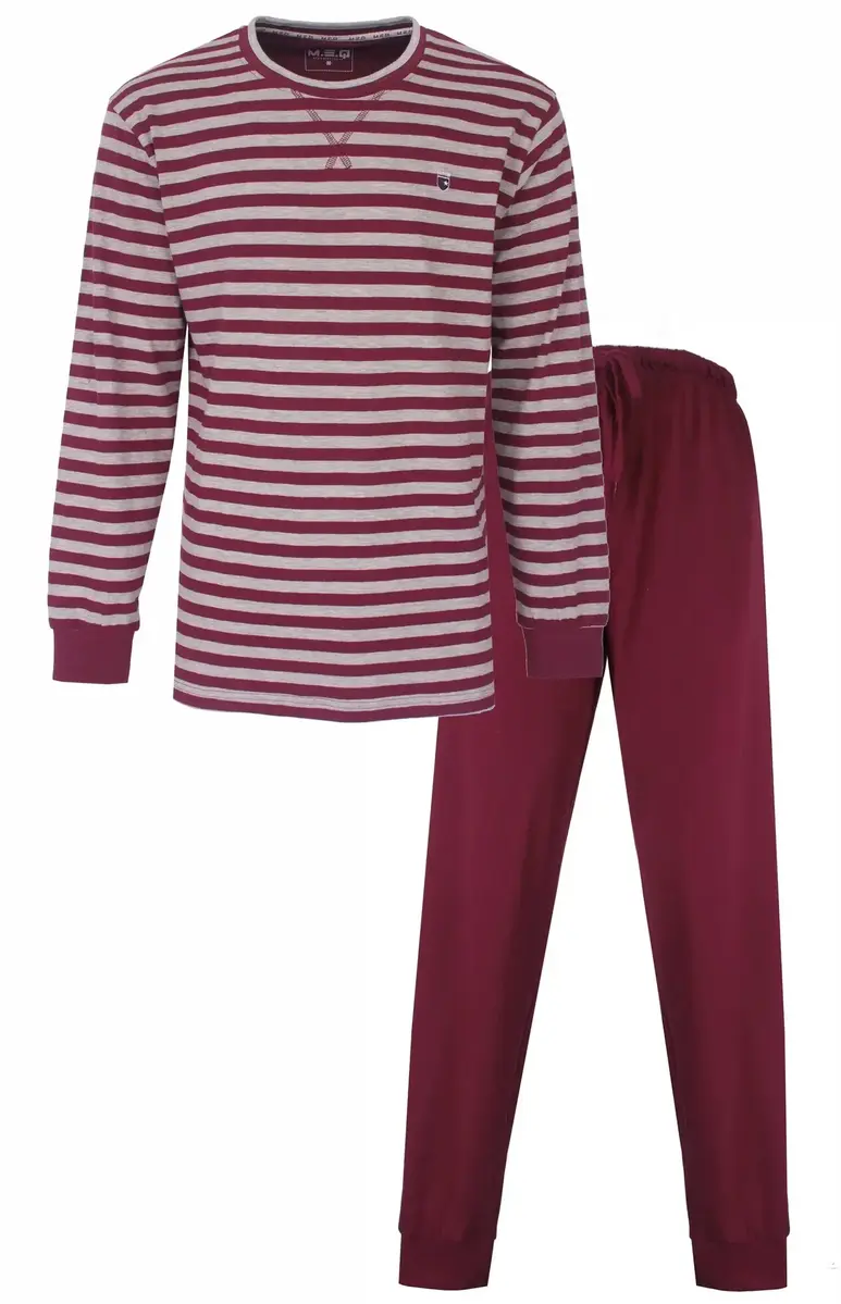 M.E.Q. Heren pyjama lange mouwen katoen - Rode streep