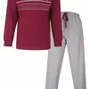 M.E.Q. Heren pyjama lange mouwen katoen - V-hals - Rood