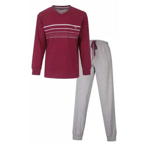 M.E.Q. Heren pyjama lange mouwen katoen - V-hals - Rood M.E.Q. Heren pyjama lange mouwen katoen - V-hals - Rood