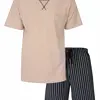 M.E.Q.  Heren shortama - Katoen - ronde hals - Beige