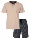 M.E.Q.  Heren shortama - Katoen - ronde hals - Beige