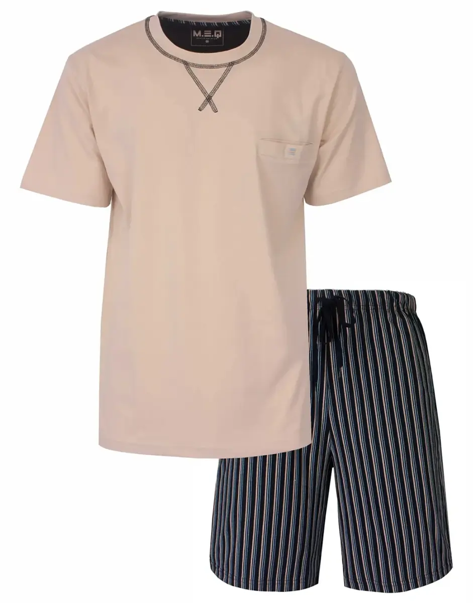 M.E.Q.  Heren shortama - Katoen - ronde hals - Beige