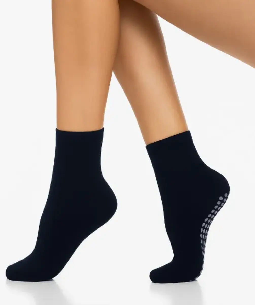 Basset Homepads Antislip sokken donkerblauw 1-paar - Katoenen Grip huissokken